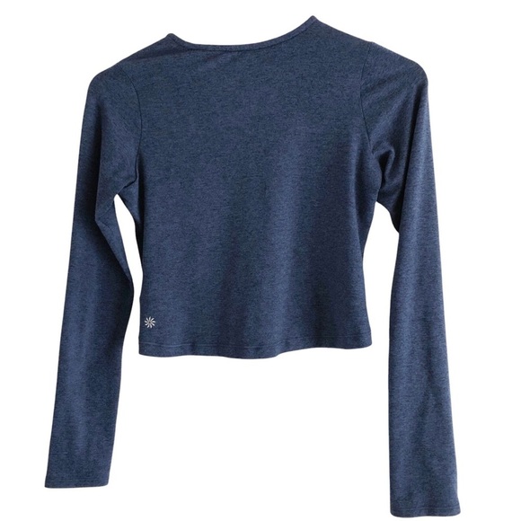 Athleta Girl Downtime Ruched Front Long Sleeve Top Heather Blue Medium - Picture 3 of 7